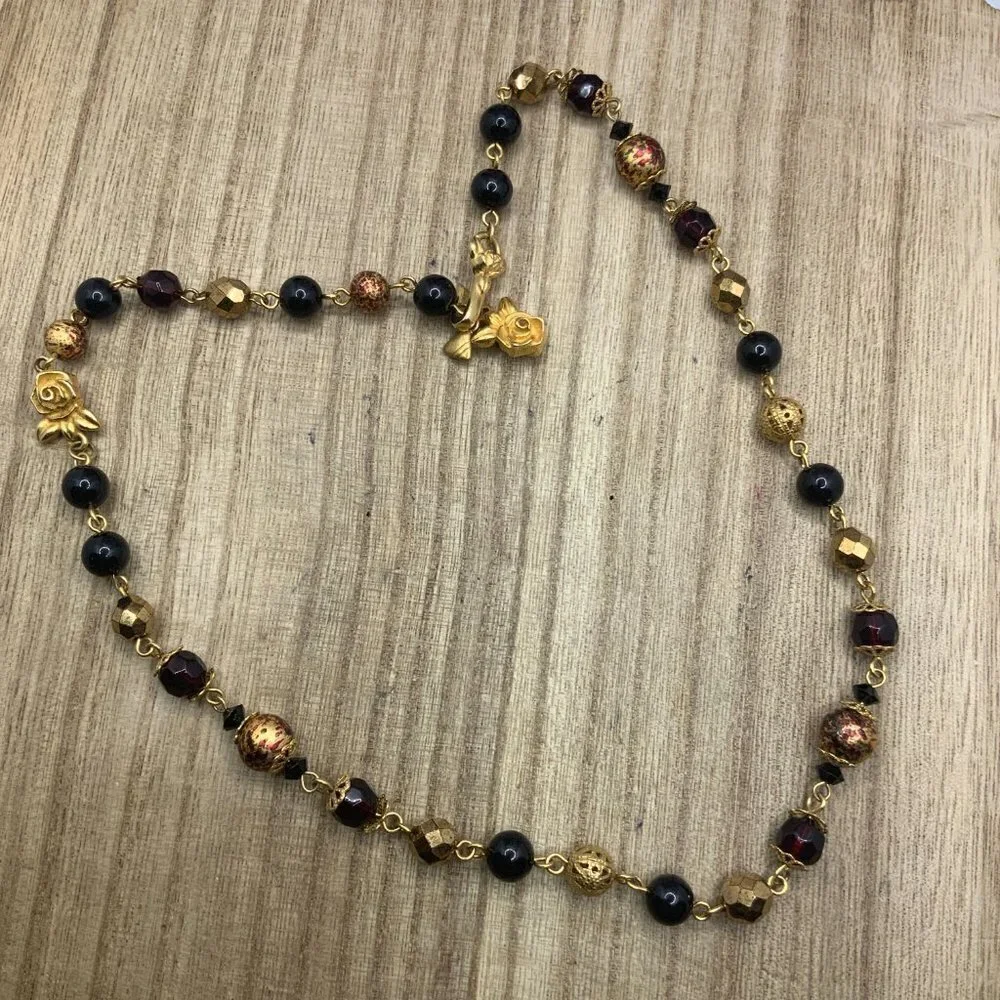 Liz Claiborne Vintage Gold Tone Filigree Beaded Lucite Necklace
